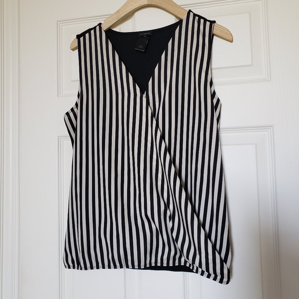 Ann Taylor Women's Vertical Striped Faux Wrap Tank Top Blouse - Size Medium